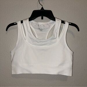Aeropostale White Ribbed Layered Sports Bra
